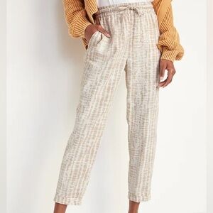 High-Waisted Tie-Dye Linen-Blend Straight Cropped Pants